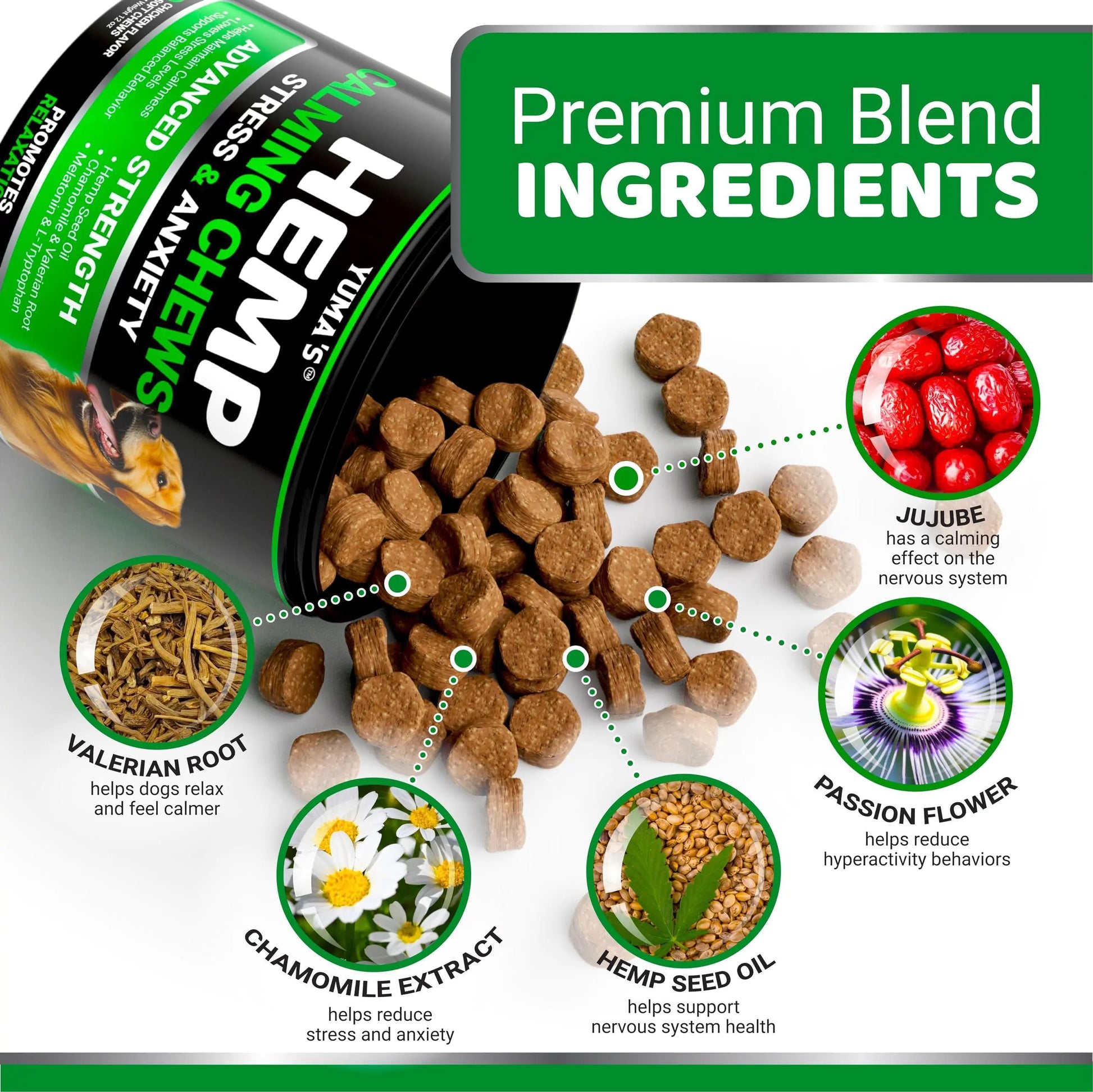 Hemp Calming Chews for Dogs – Advanced Stress & Anxiety Relief – 170 Chicken-Flavored Treats