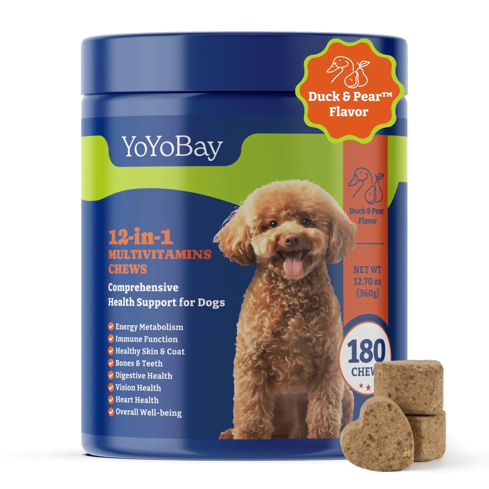 YoYoBay Vital Boost – Multivitamin Chews for Dogs (180 Soft Chews, Duck & Pear Flavor)