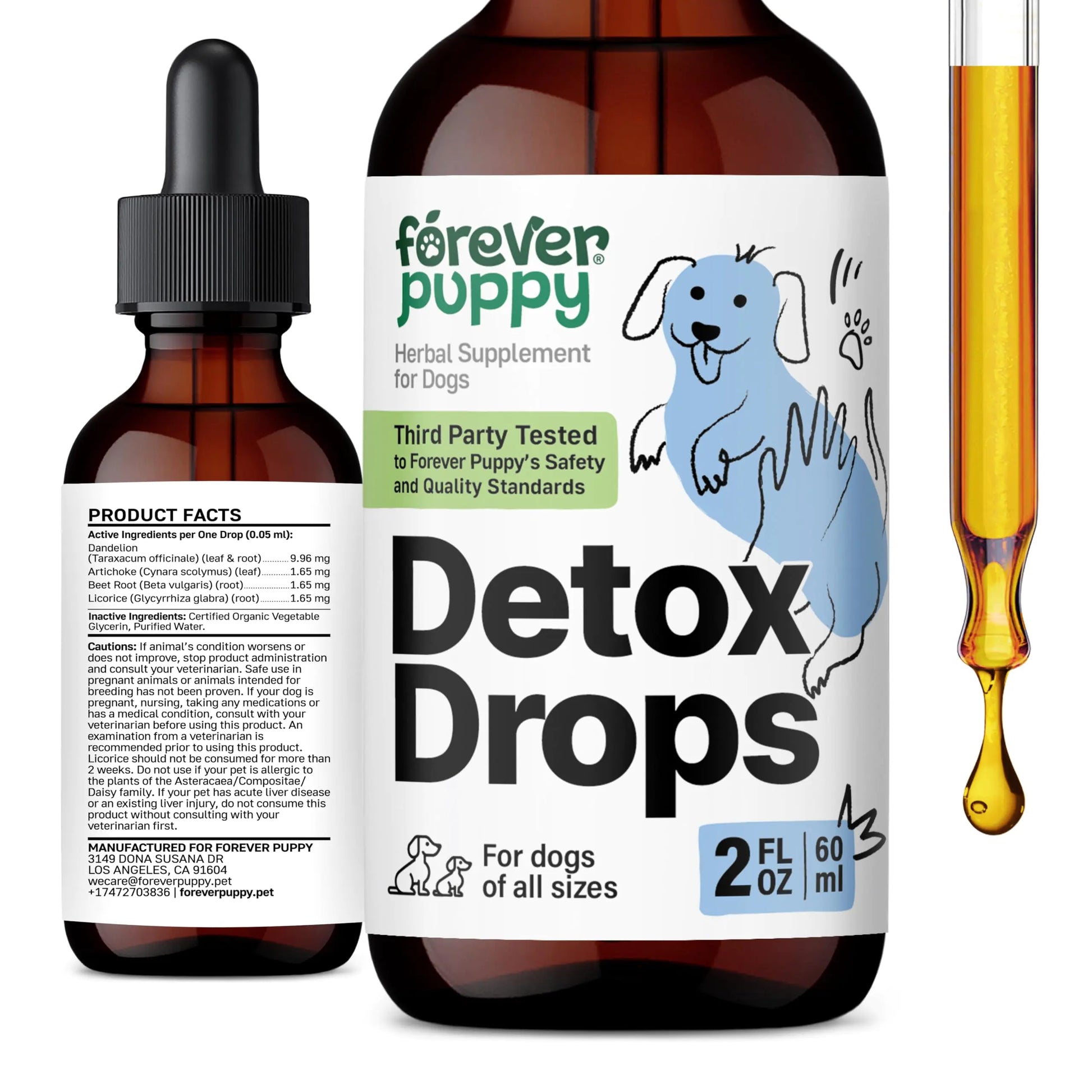 Detox Drops for Dogs – Liver & Kidney Cleanse – Herbal Support with Dandelion Root & Leaf – All Breeds & Sizes – 2 oz