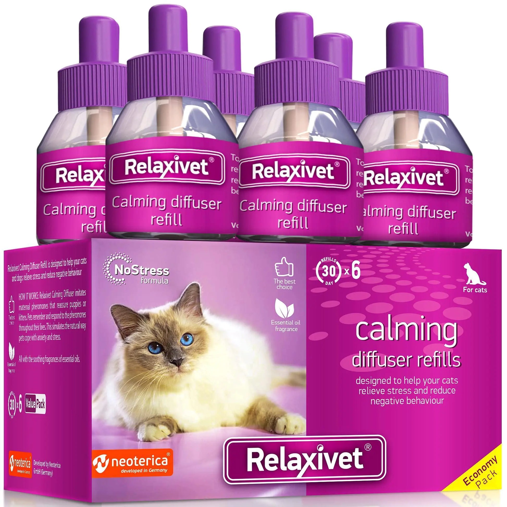 Calming Cat Diffuser Refill – 6 Pack Anti-Anxiety Pheromones for Feline Stress Relief