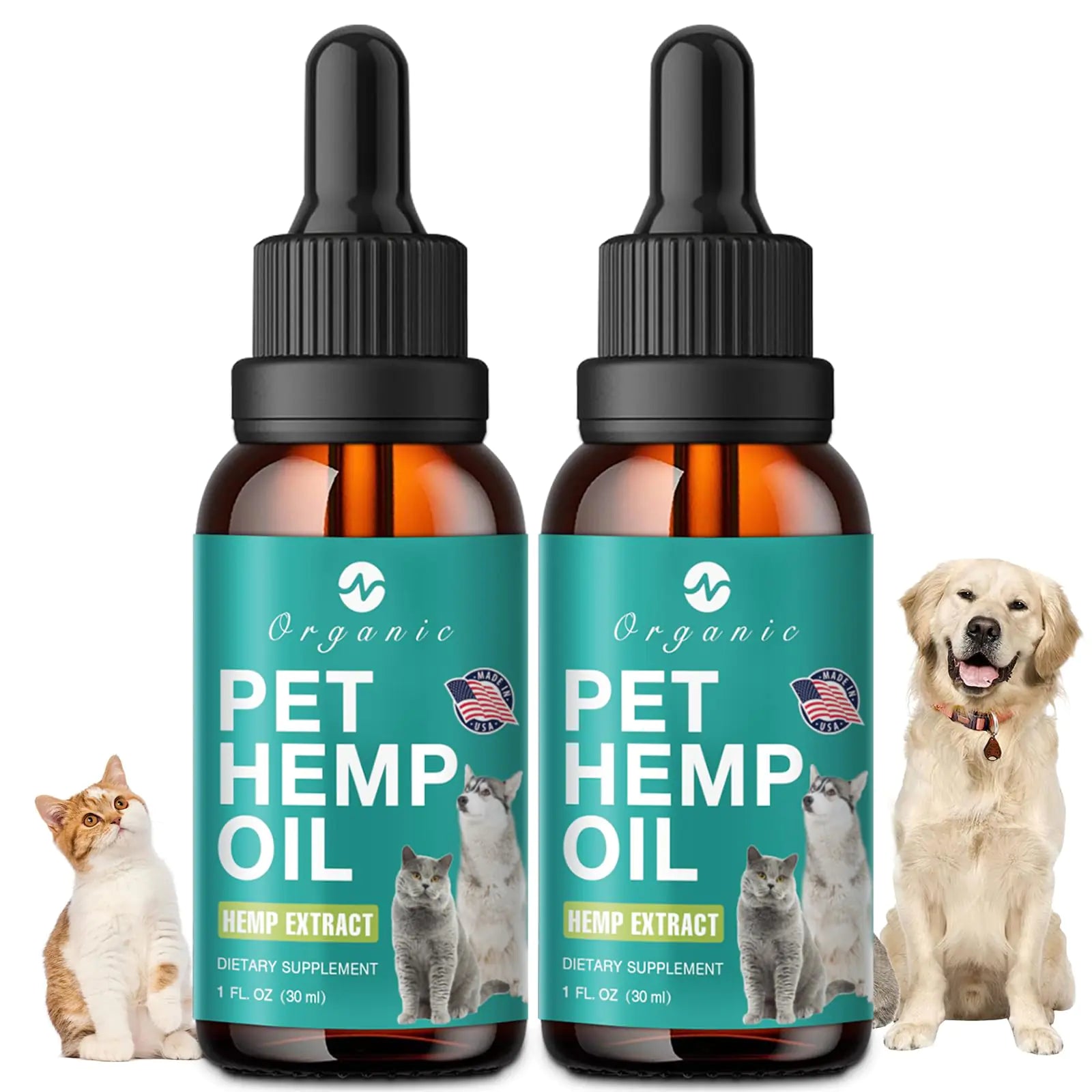 2 Pack Hemp Oil for Dogs & Cats – Hip & Joint Support – Pain, Anxiety & Inflammation Relief – Organic Calming Drops for Seizures & Arthritis