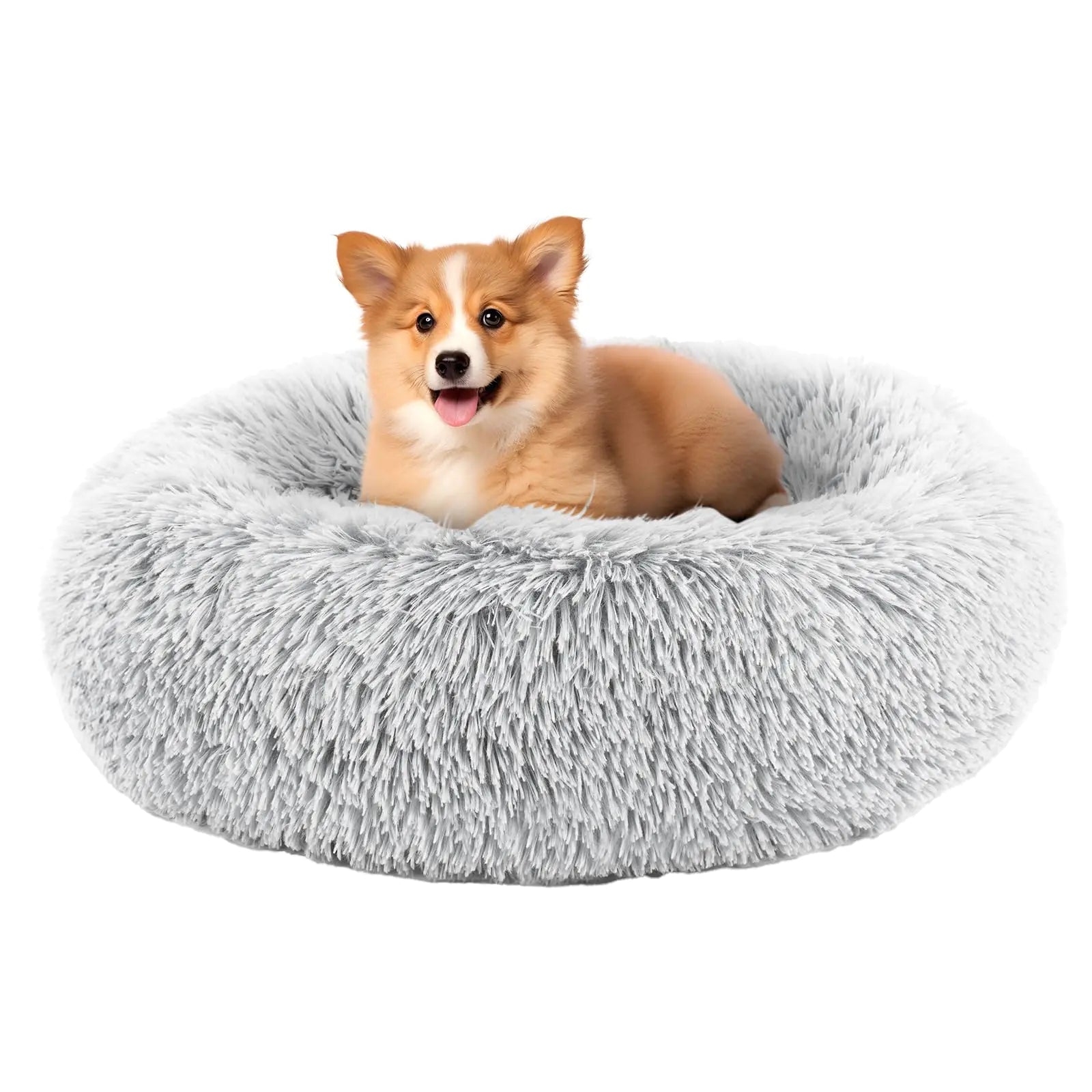 DUMOS Calming Donut Bed for Cats & Small to Medium Dogs – Anti-Anxiety, Machine Washable, Cozy Plush Faux Fur Round Pet Bed (20/24/30/36 Inch)